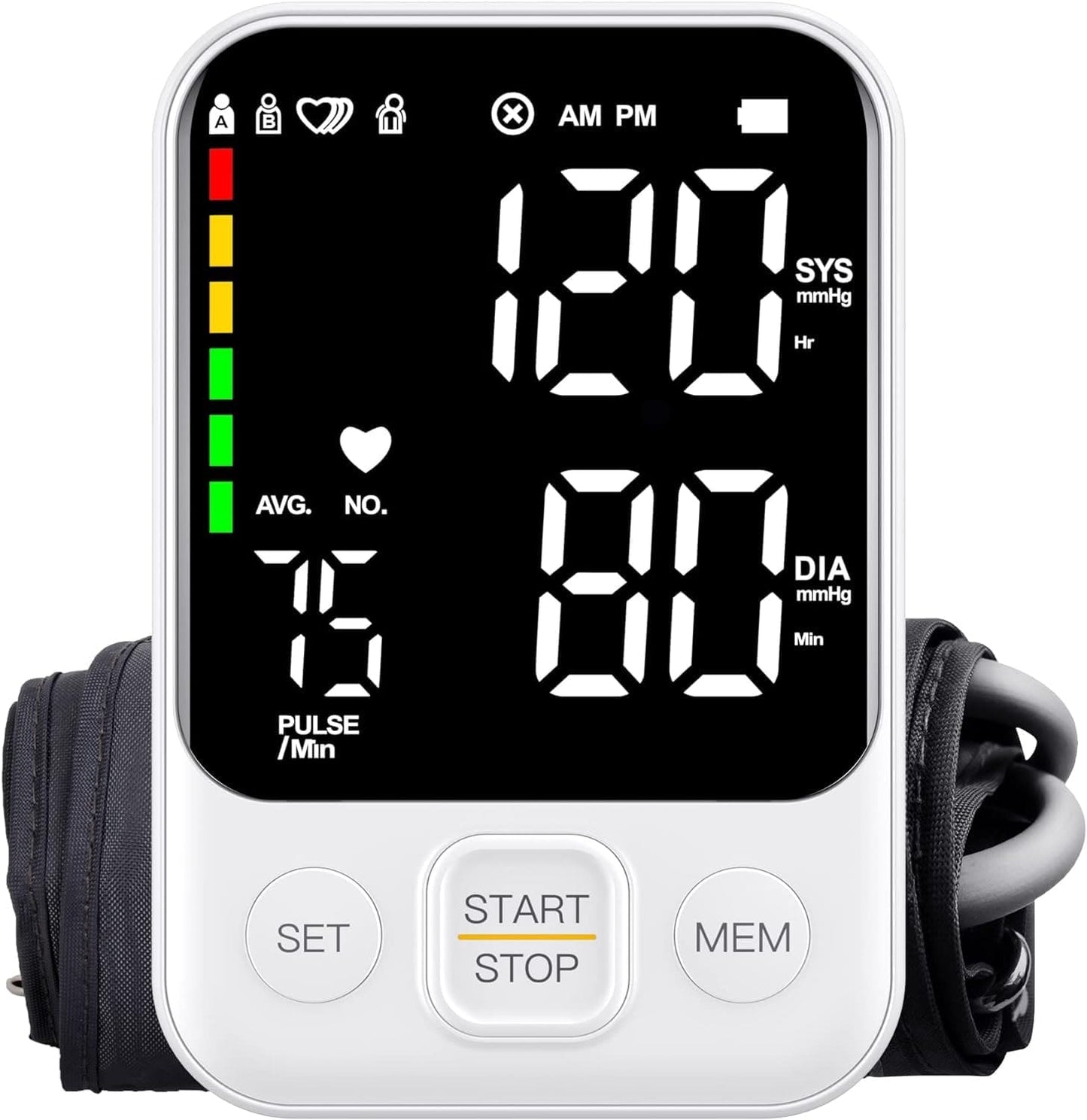 Blood Pressure Monitor Upper Arm Blood Pressure Monitors for Home Use BP Machine with 2x120 Reading Memory Adjustable Arm Cuff 8.7"-15.7" LED Background Light Large Display with Storage Bag - White