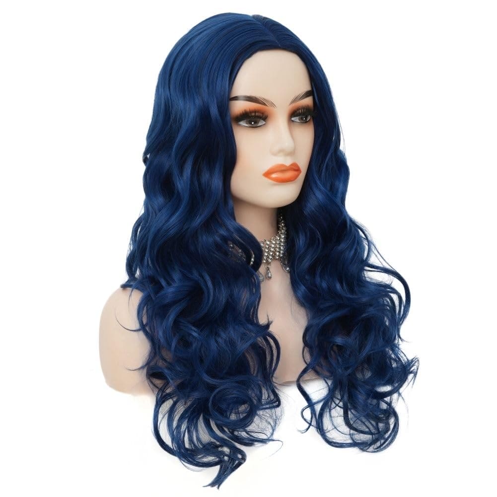 Siudus Blue Long Wavy Wigs for Women Synthetic Curly Middle Part Heat Resistant Fiber Hallowenn Party Costume Wig