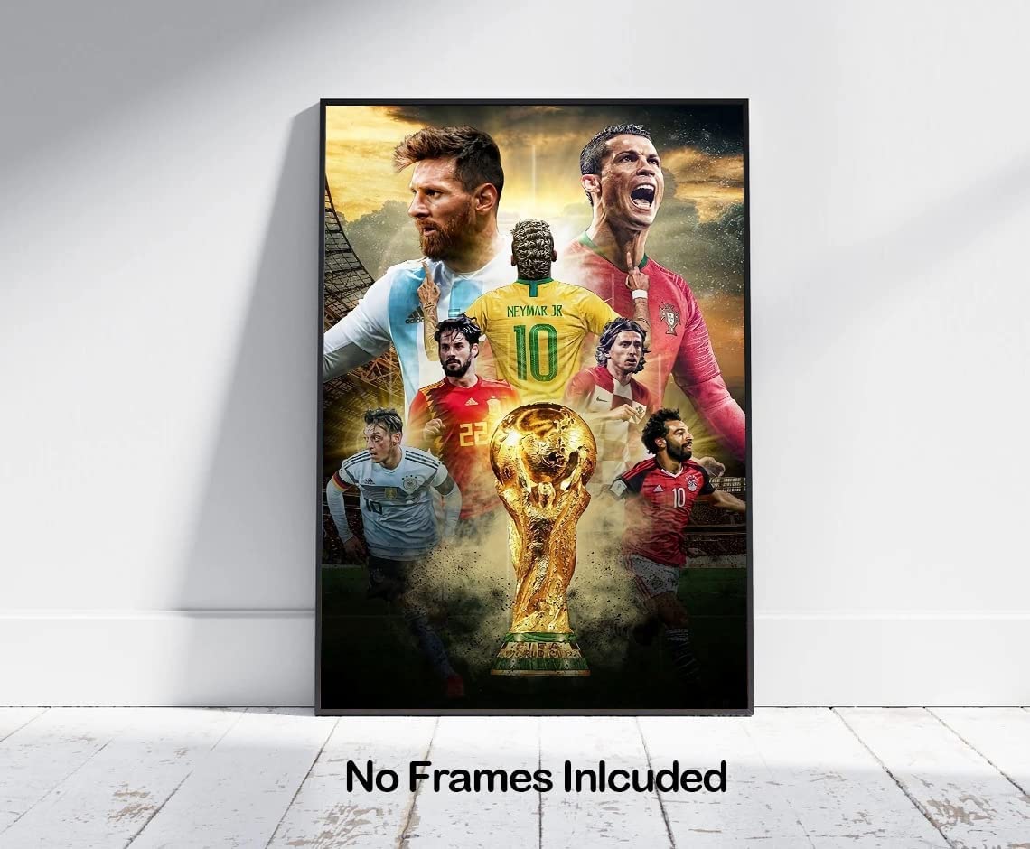 World Cup Soccer Star Poster,Cristiano Ronaldo and Lionel Messi Canvas Poster,Motivational Sport Soccer Football Player Wall Art for Man Cave Office Home Decor,Gift for Him,16"x24"-No Framed