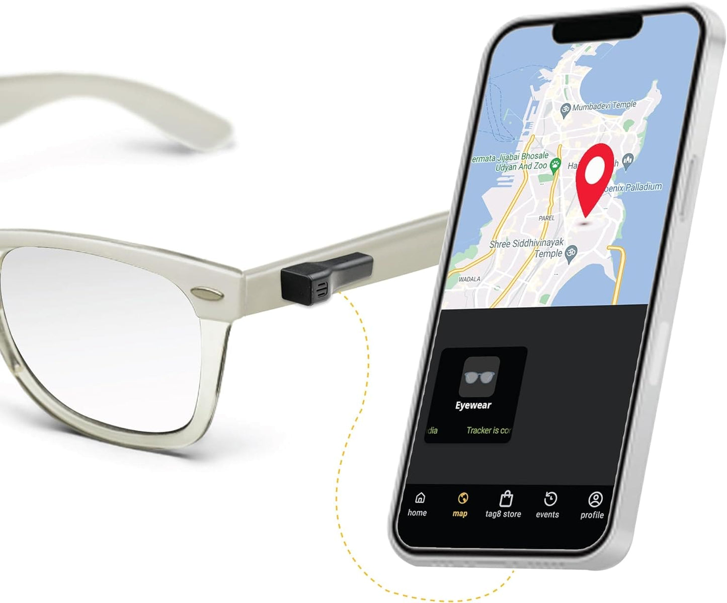 Specs Finder for Android | Dolphin Eyewear Finder | tag8 Glasses Tracker Compatible with Android and Apple iOS | Prevents Loss with configurable Seperation Alarm | Compact Rechargeable Battery