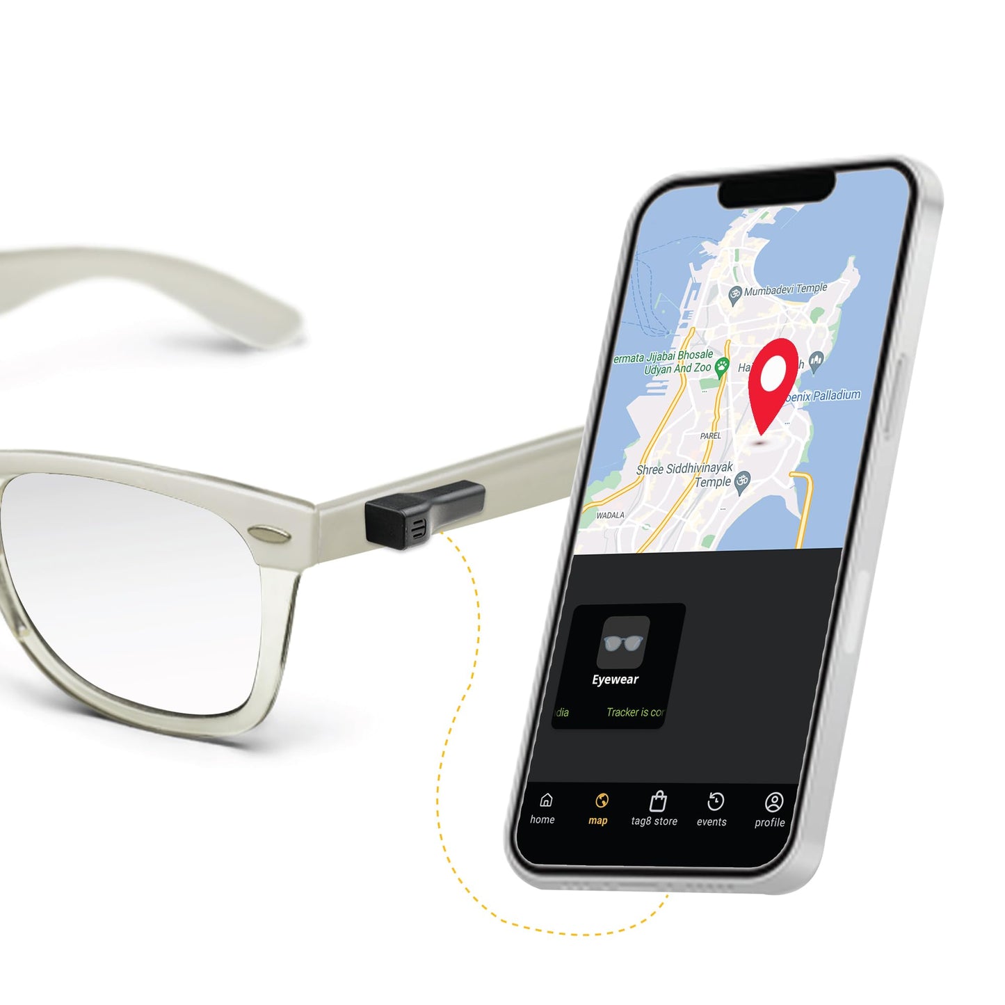 Spec Finder for Android | Dolphin Eyewear Tracker | tag8 Glasses Tracker compatible with Android and Apple ioS | Prevents loss with configurable Separation Alarm | Compact Rechargeable battery