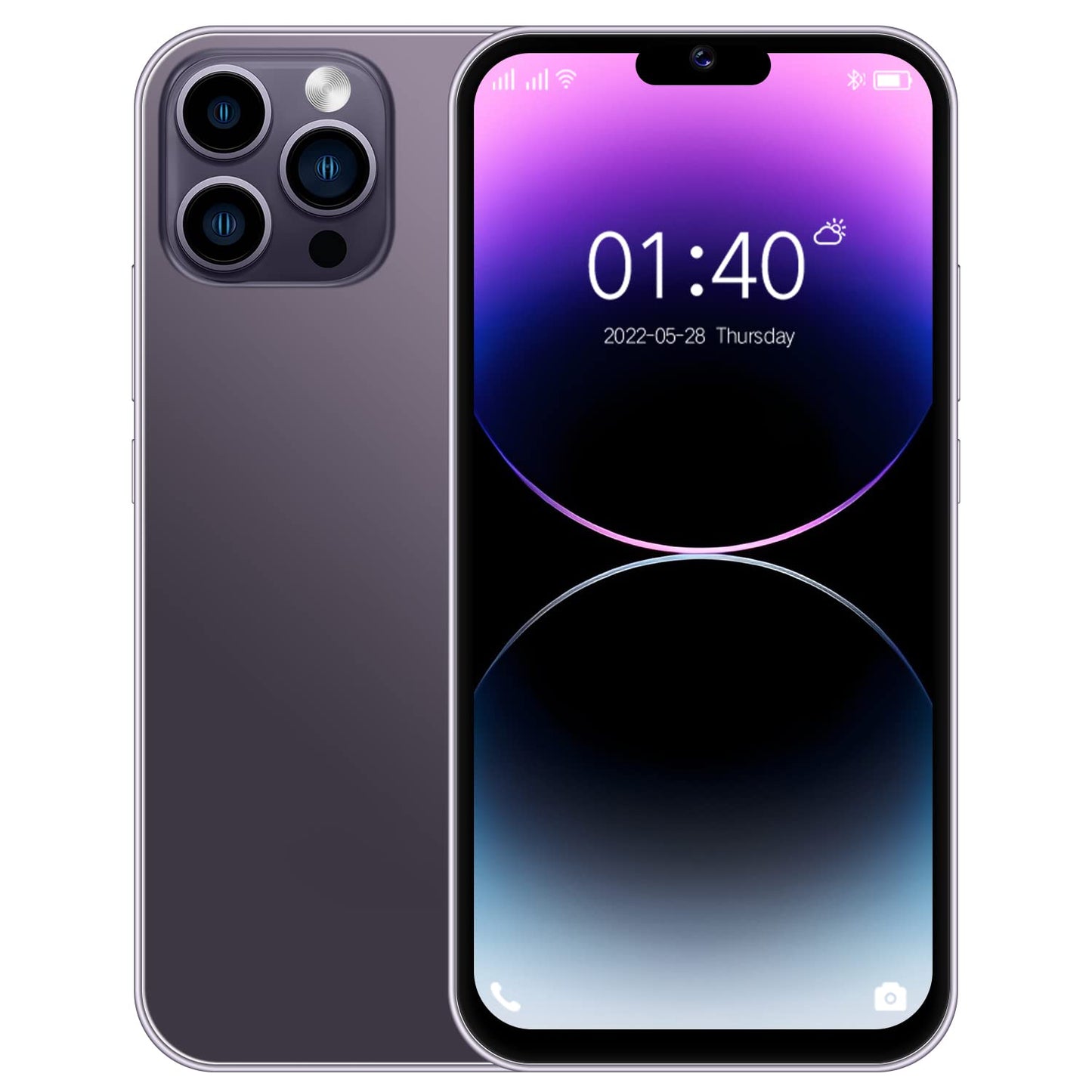 i15Pro Max 4G Dual SIM Smartphone, 2GB RAM Mobile Phones, 16GB ROM/SD 128GB, 4300mAh Battery, 6.6 inch Display, Android 10, Dual 8MP Camera, Face ID, GPS, FM, Bluetooth (i15Pro Max-Purple)