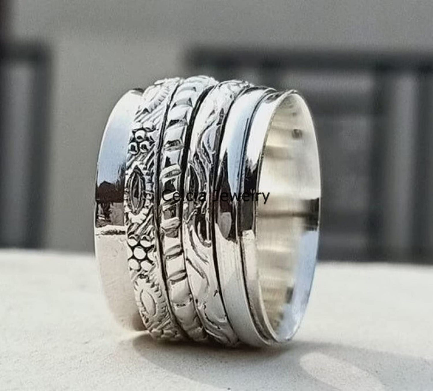 Solid 925 Sterling Silver Meditation Spinner Ring, Beautiful Handmade Jewelry for Women Men, Thumb Band Spinning Ring, Delicate Ring, Unique Antique Organic Ring