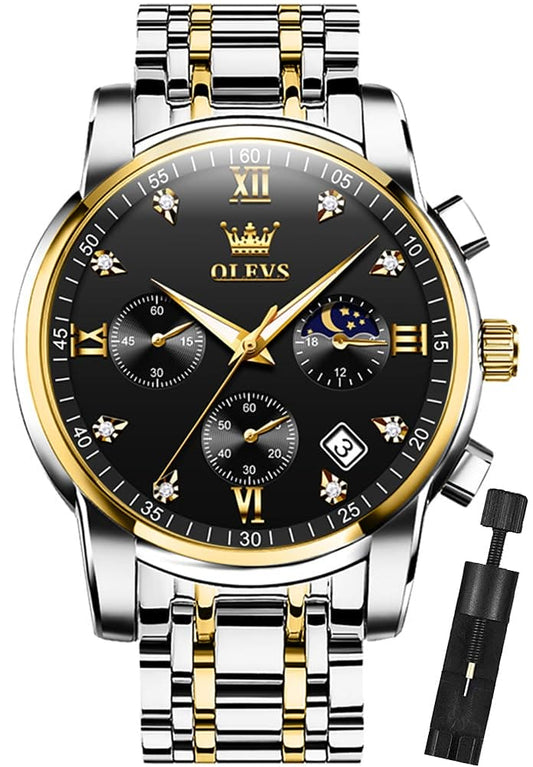 OLEVS Mens Watches Chronograph Business Dress Quartz Stainless Steel Waterproof Luminous Date Wrist Watch Black Watch for Men