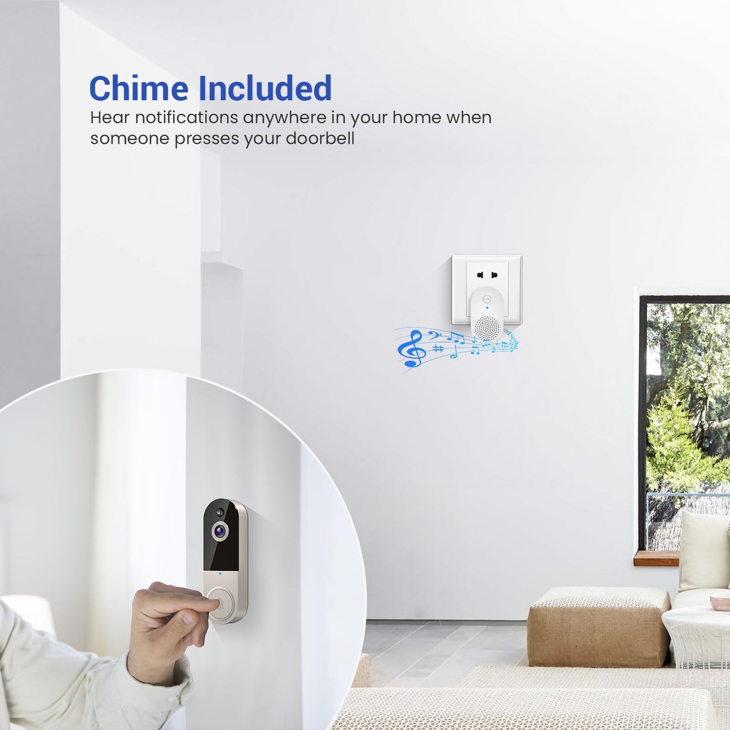 HubFlashy 1080p Doorbell Camera Wireless, Smart Video Cam with Ring Chime, AI Human Detection, Two Way Audio, FHD Live View, Night Vision, 2.4G WiFi, Cloud Storage, Indoor Outdoor Surveillance (Linen)