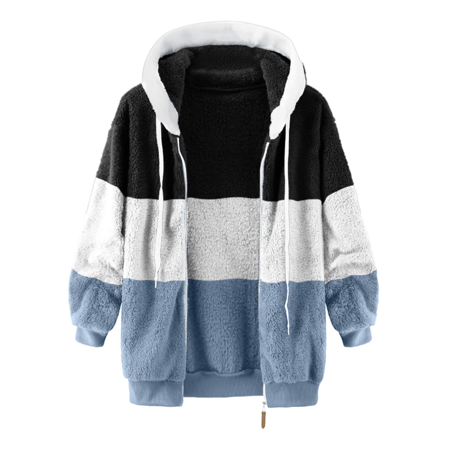 Zzbeans Women's Hoodies Fleece Ladies Oversized Long Sleeve Long Pullover Casual Shacket Autumn Winter Outerwear Zip Up Color Block Jackets Lightweight Chunky Jumpers Hooded Open Front Hoodie Blue