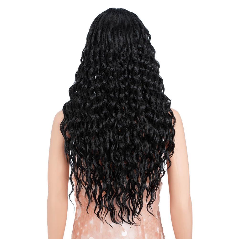 Style Icon 26 Inches Lace Front Wig Long Curly Wavy Wig Synthetic Wigs for Women Heat Resistant Replacement Wig 130% Density Black color