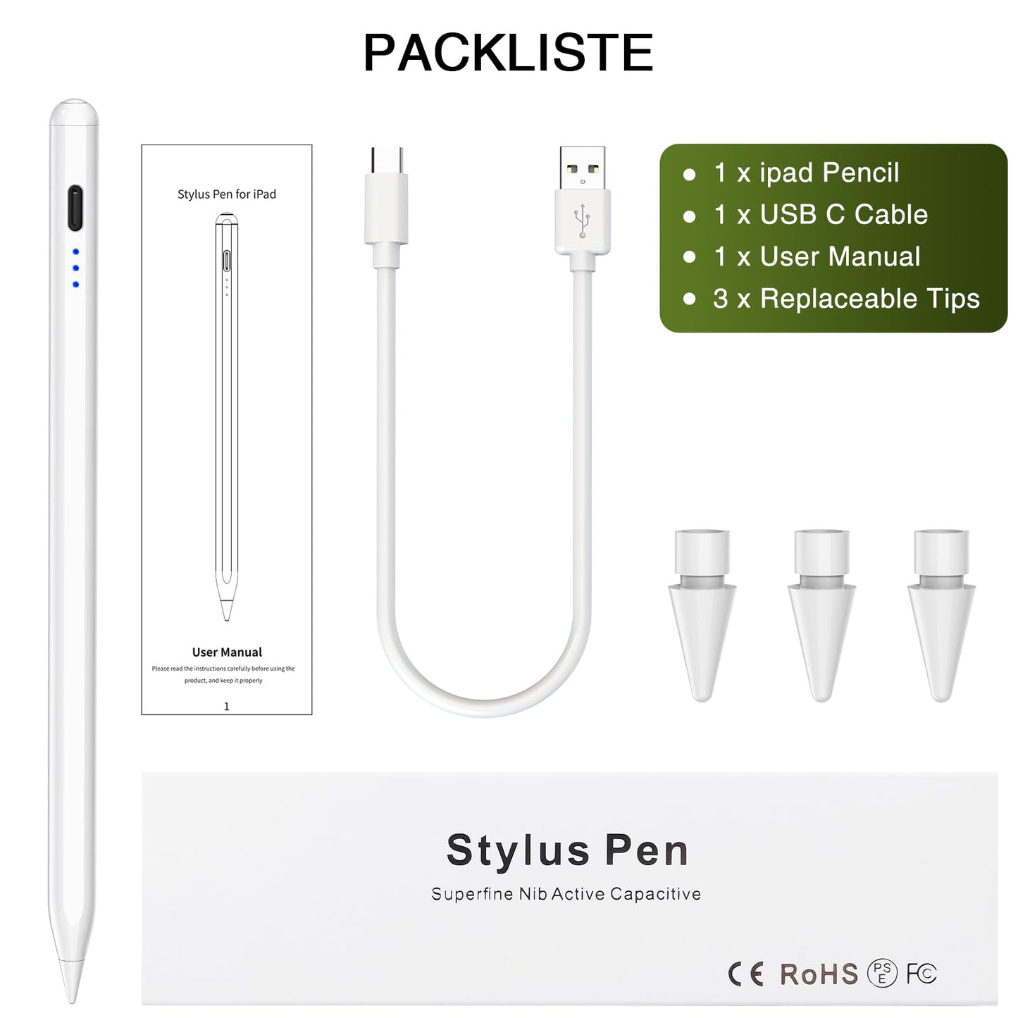 HATOKU Stylus Pen for iPad 2018-2023, Fast Charging Pencil (1st Generation) with Tilt Sensitivity & Palm Rejection, Magnetic Pen for iPad Air 3/4/5, iPad Mini 5/6, iPad 6/7/8/9/10, iPad Pro 11"/12.9"