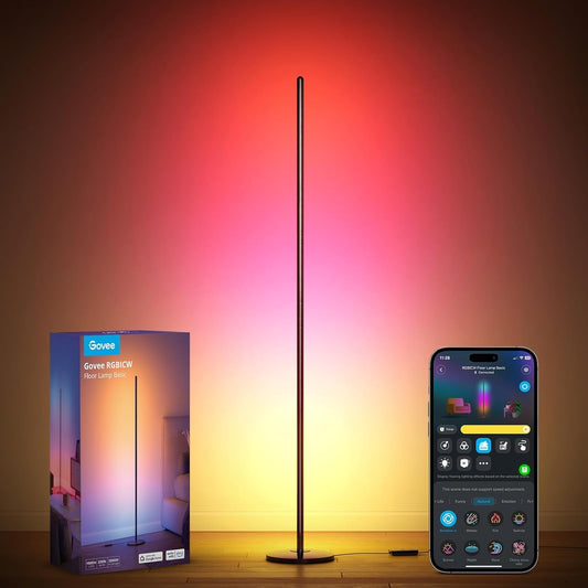 Govee LED Floor Lamp, RGBIC Modern Corner Lamp, Smart Standing Lamp with 61 Scene Modes,Music Sync, Black Corner Floor Lamp for Living Room, Bedroom