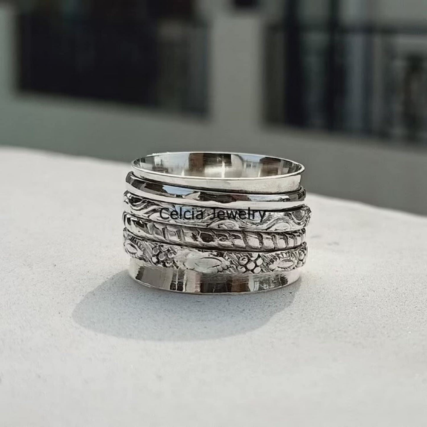 Solid 925 Sterling Silver Meditation Spinner Ring, Beautiful Handmade Jewelry for Women Men, Thumb Band Spinning Ring, Delicate Ring, Unique Antique Organic Ring