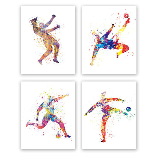 Watercolor Football Wall Art,Set of 4 (8" X 10" ) Football Player Kicking Posture Poster,Football Pictures Kids Bedroom Accessories,Sport Player Poster, Canvas Wall Art for Boy Bedroom Decor Unframed