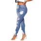 Womens Sexy Ripped Holes Fashion Distressed Skinny Denim Pants High Waisted Jeans (16, Light Blue 2)