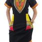 Womens Bohemian African Print Dashiki Dresses Knee Length Jamaican Outfits Boho Dresses Blackyellow