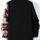 OYOANGLE Men's Colorblock Plaid Print Button Down Long Sleeve Pocket Collared Shirts Top Black and Orange M