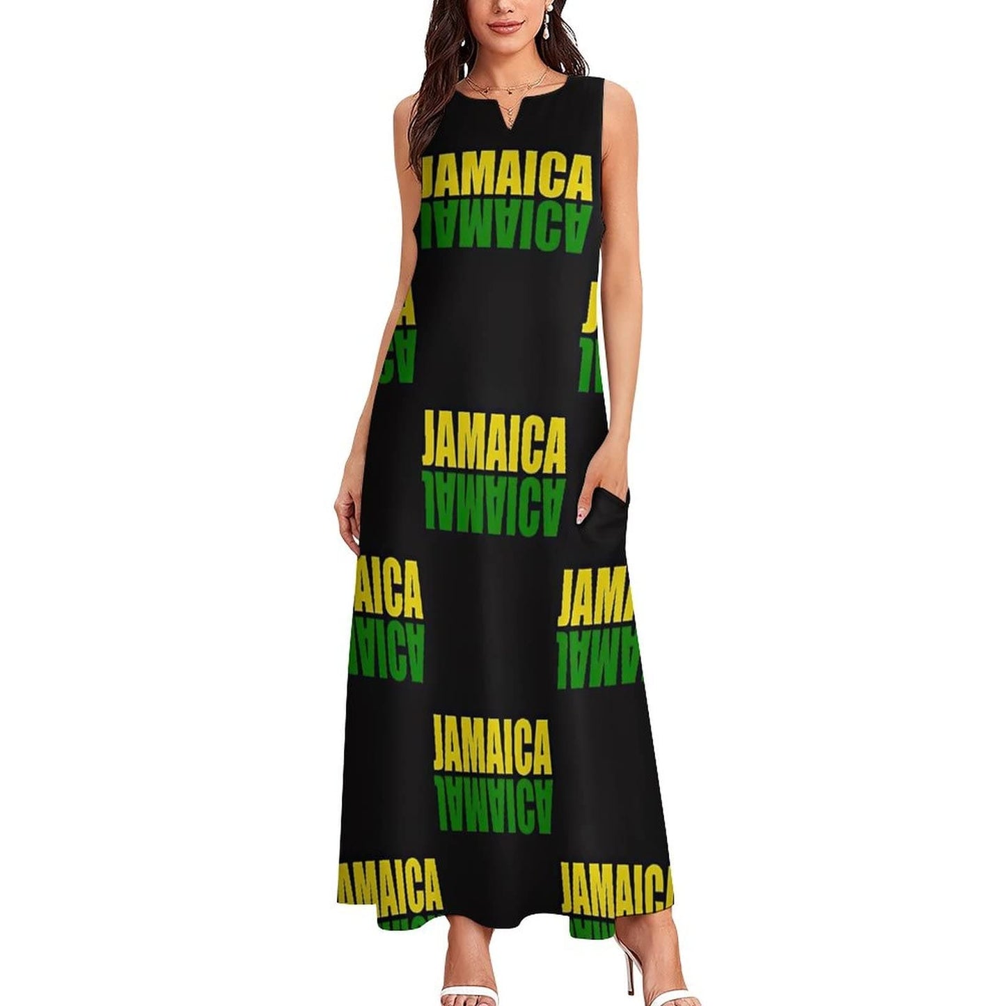 TAIZIYEAH Long Dress Jamaica Flag Women's Summer Casual Loose Dress Long Dress Short Sleeve for Girls Fashion Skirts L