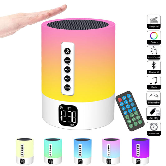 Night Light Bluetooth Speaker,Bedside Lamp with Alarm Clock,Touch Color Changing Bedroom Lamp,White Noise Machine,Gifts for Teenage Girls Boys Kids Women Teens Christmas