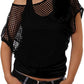 ELFIN Women 80s T Shirts Neon Fishnet Mesh Top Off Shoulder Tops Fany Dress for Women (Tops+Vest)