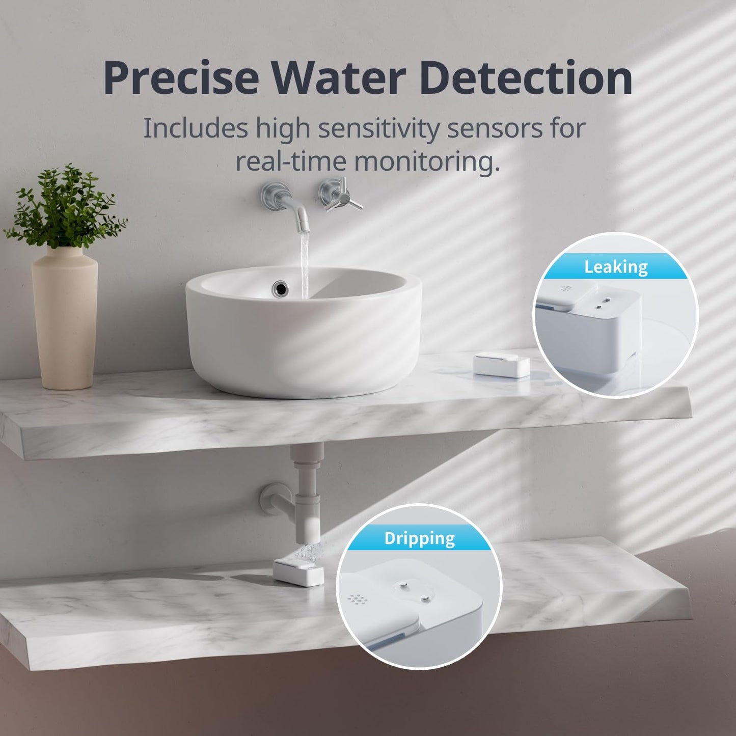 SwitchBot WiFi Water Sensor, No Hub Required (Support 2.4G), Smart Water Leak Detector 100dB Adjustable Alerts & App Alerts, IP67 Waterproof, Wireless Detector for Kitchen, Bathroom, Basement