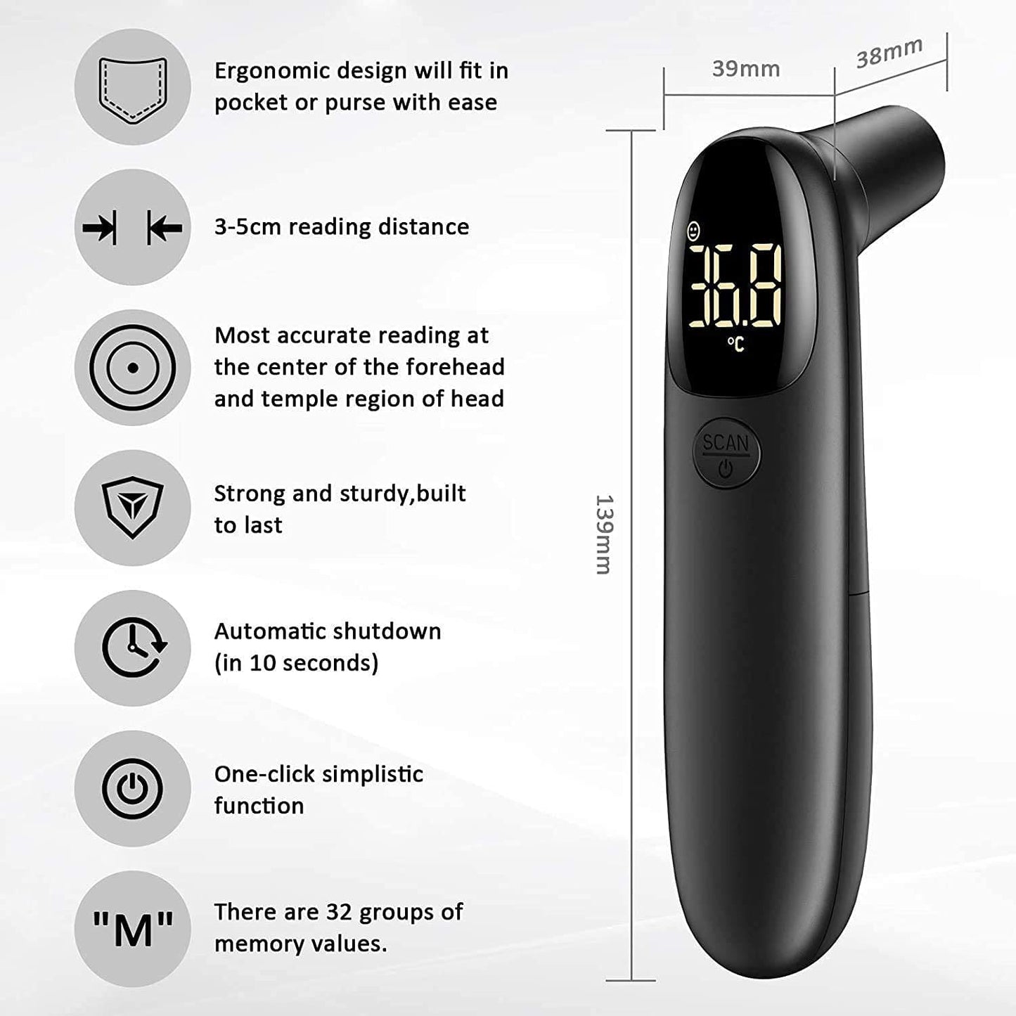 Ear Infrared Thermometer Non Contact Forehead Thermometer for Adults, Infrared Digital Temperature Thermometer High Temperature Black