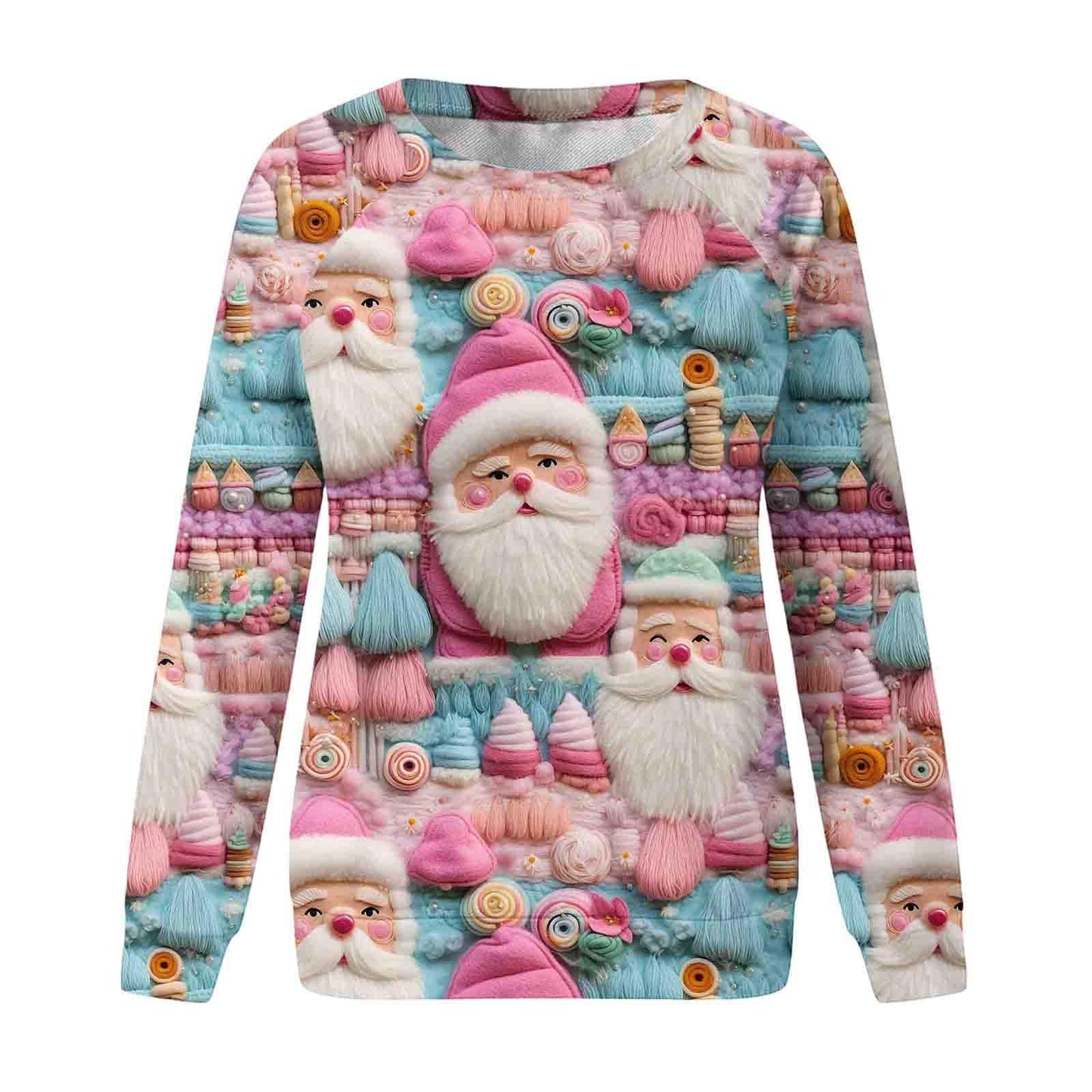 Womens Christmas Sweatshirt UK Clearance, Ladies Santa Claus Xmas Tree Snowman Printed Jumper Long Sleeve Pullover Crew Neck Sweater Funny Blouse Winter Jumpers Going Out Shirt Plus Size