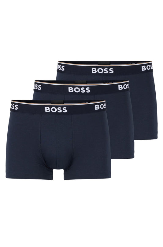 BOSS Mens Trunk 3P Power Three-Pack of Logo-Waistband Trunks in Stretch Cotton