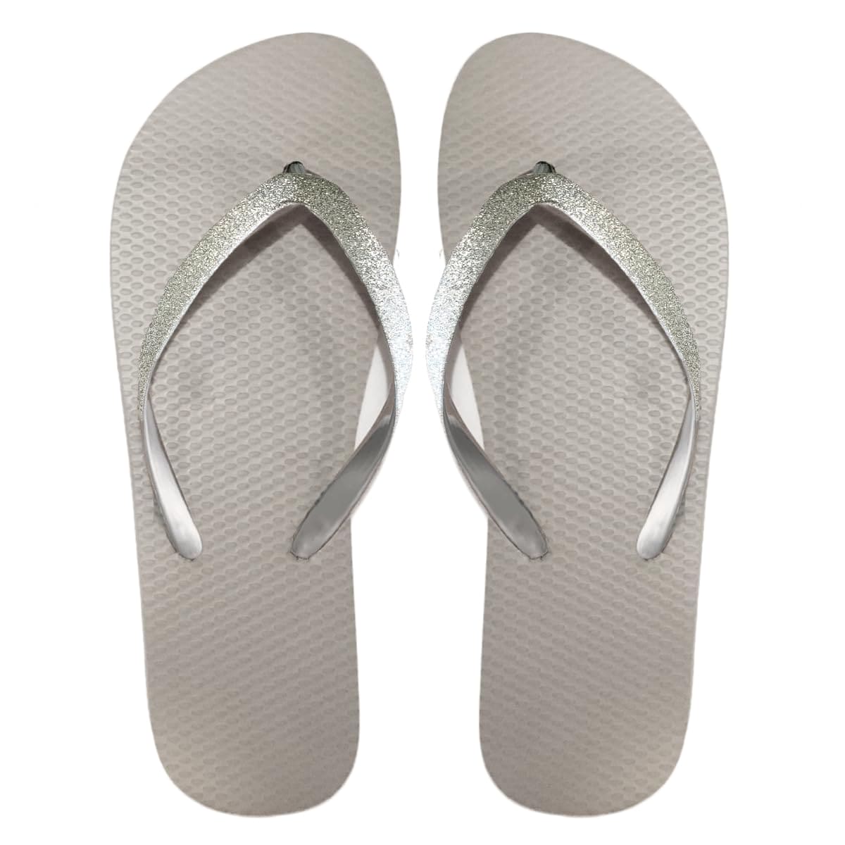 SUGAR ISLAND® UNISEX LADIES GIRLS MENS SUMMER BEACH FLIP FLOP POOL SHOES-GLITTERSILVER-GREY-5/6