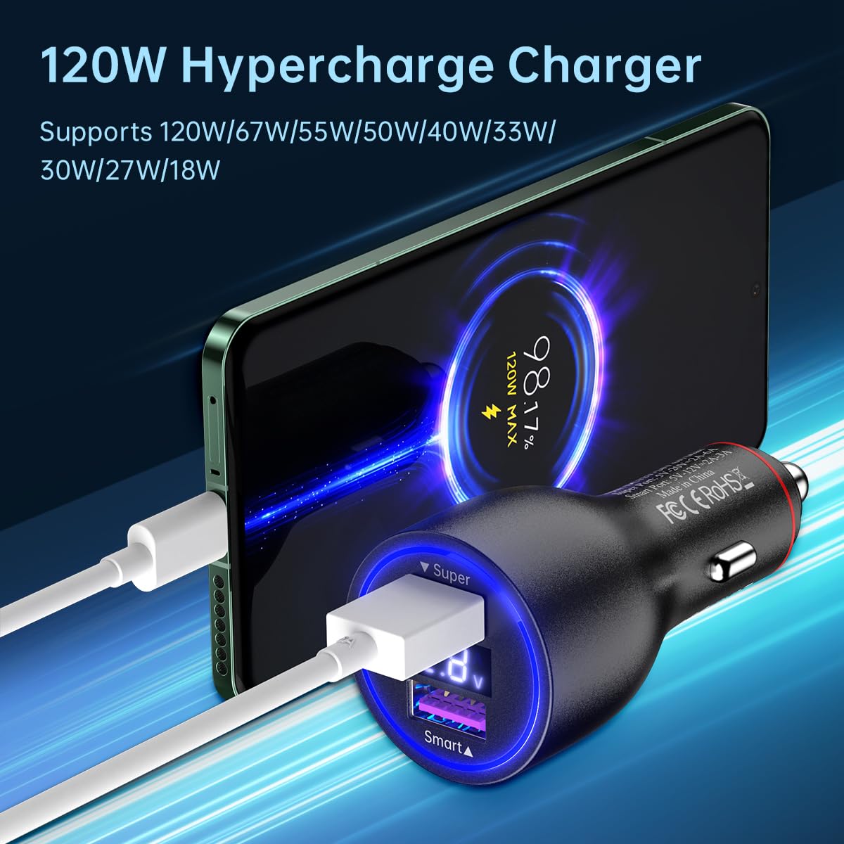 For Xiaomi Car Charger 120W 67W Hypercharge Fast Charger for Xiaomi 14 13 12 13t 12t 12s Pro Lite Redmi Note K70 K60 K50 11 Pro Plus Ultra Black Shark 3 4 5 Poco X6 X5 F4 X4 Gt Mi Turbo 6A USB C Cable