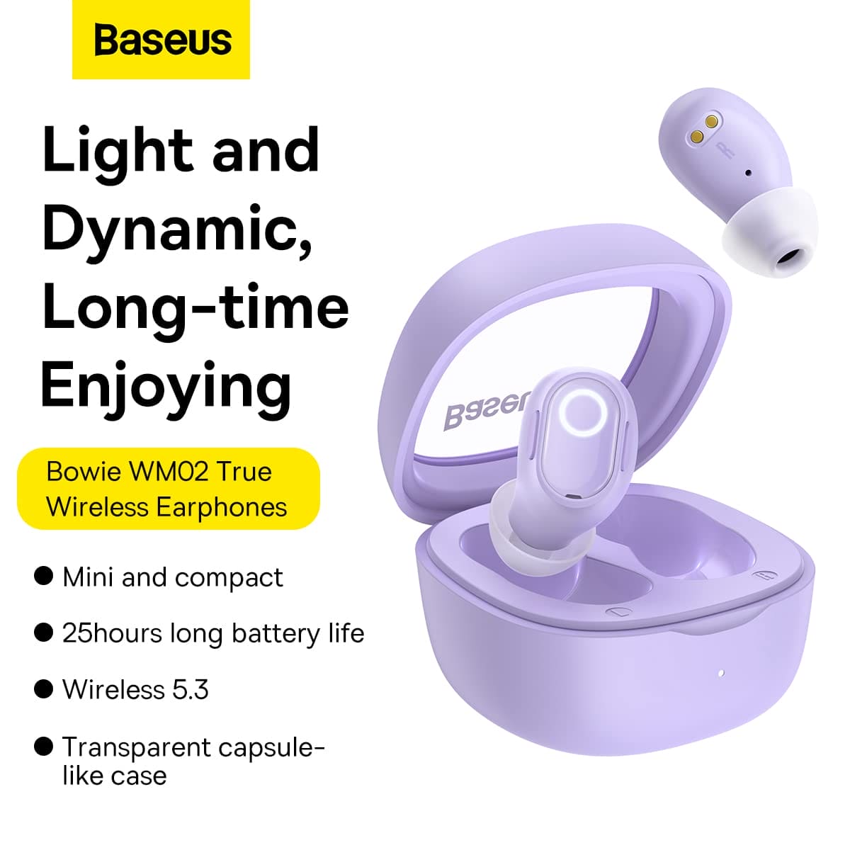 Baseus Earphone Bluetooth Bowie WM02 TWS, BT 5.3 wireless in-earbuds Purple (NGTW180005)