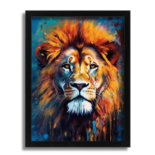 Lion Wall Art African Lion Print Colourful Animal Art Framed Picture Lounge Art A4 Poster on Canvas - Wall Art Home Decor Movie Poster Canvas Film Cinema Retro Vintage Cult Classic Nostargic Saga Mod