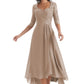 Taupe Mother of The Bride Dresses for Wedding 2023 High Low Tea Length Formal Dress with Sleeves Size 0