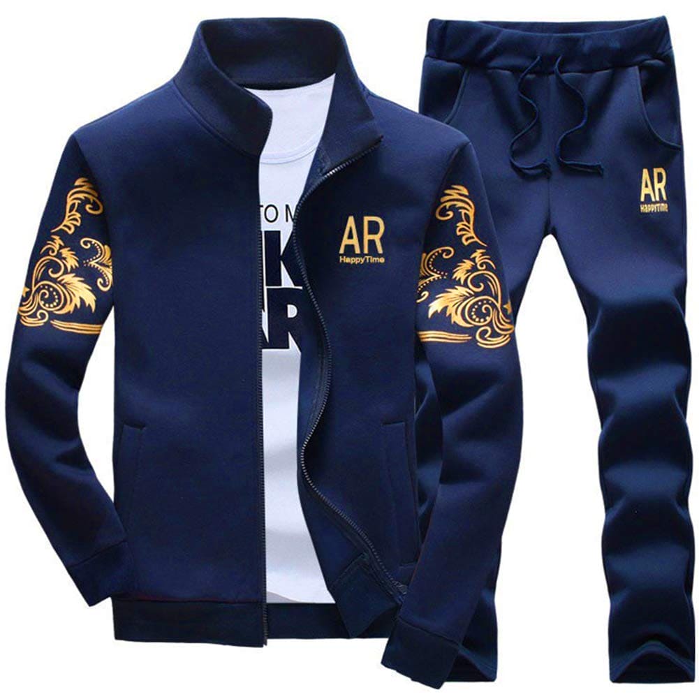 LBL Men’s Tracksuit Set Casual 2 Piece Jogging Sweatsuits Long Sleeve Sweatshirt and Tracksuit Bottoms Joggers Set Sport Suits W78 Blue L