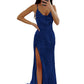 PAVERJER Sequin Prom Dresses for Teens 2024 Mermaid Formal Dress Long Cowl Neck Evening Party Gown with Slit Red Size 8