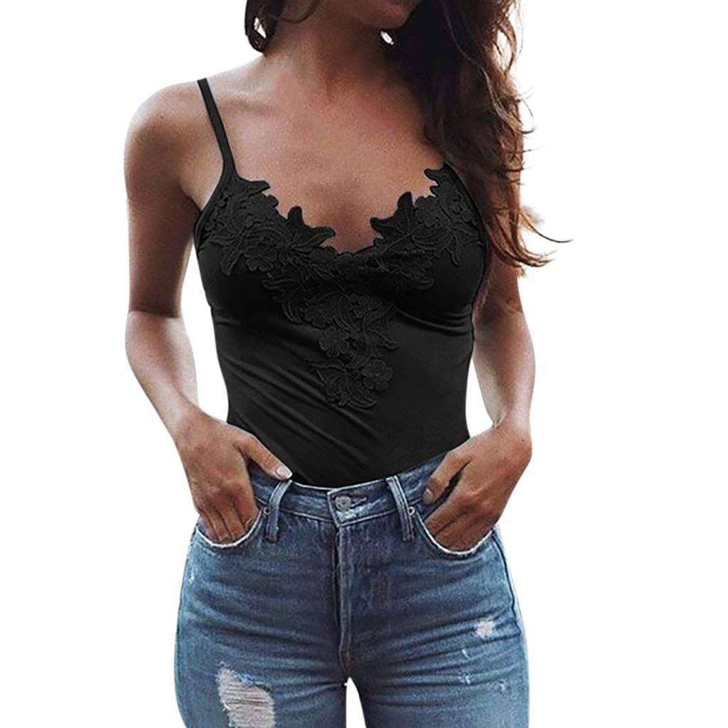 Women Summer Vest, Women's Sexy Sleeveless Lace Patchwork Tank Tops Beach Wear Blouse, Crop Camisole Tunics Tops for Ladies, for Easter St Patrick's Day (Black-L)