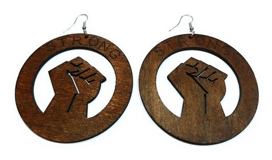 Teri's Boutique Africa Strong Engrave Hand Fist Jamaican Wood Women Fashion Dangle Earrings (Dark Brown)