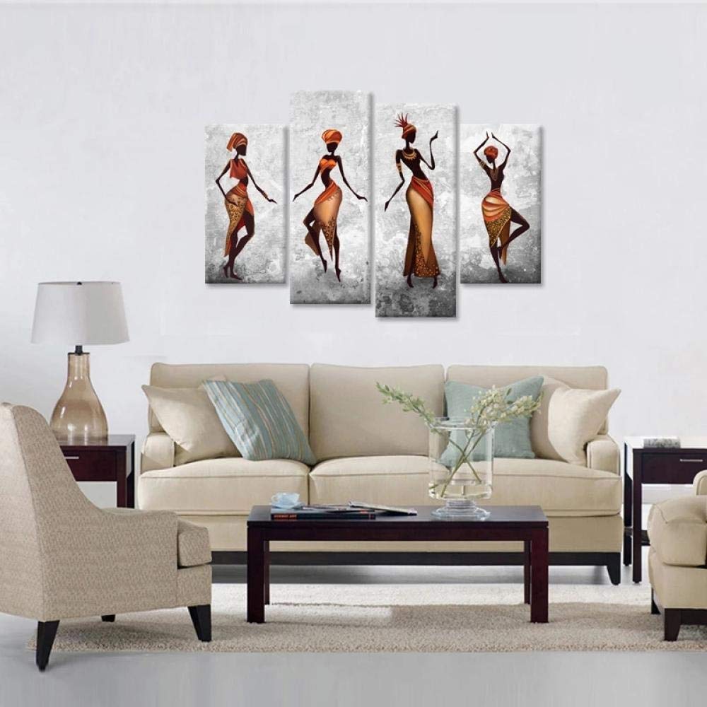 4 Panels Canvas Home Decor Poster Traditional African Woman Wall Art Painting Ethnic Tribe Lady Dancers Abstract Paintings No Frame-A_30x60cmx2_30x80cmx2