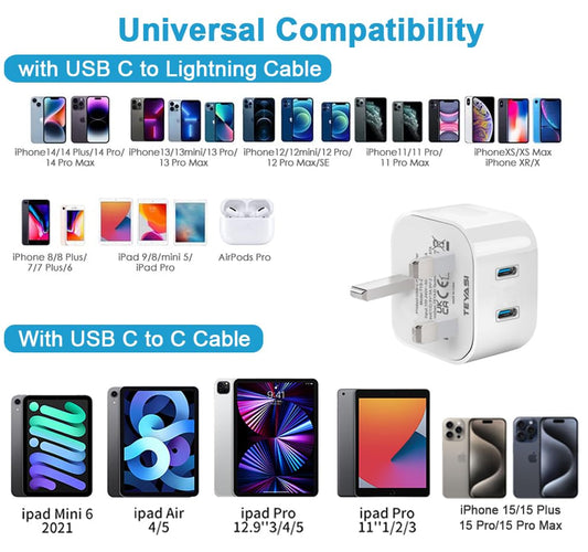 iPhone Fast Charger,iPhone Fast Charger Cable and Plug 20W Quick Charge for Apple iPhone 14 13 12 11 Pro Max XS Max XS XR X SE 8 Plus,6FT New Rapid USB C to Lightning Charging Lead and Dual C Plug