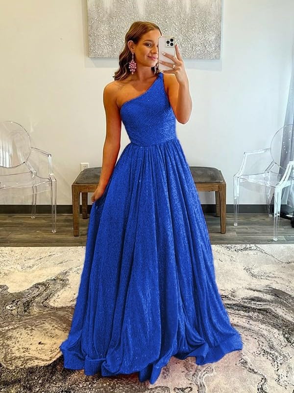 PAVERJER One Shoulder Sequin Prom Dresses Long Sparkly Ball Gown for Women Glitter Formal Wedding Guest Dresses Hot Pink Size 4