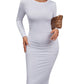 Kaximil Women's Sexy Bodycon Ruched Long Sleeve Basic Midi Club Party Pencil Dresses, Large, White