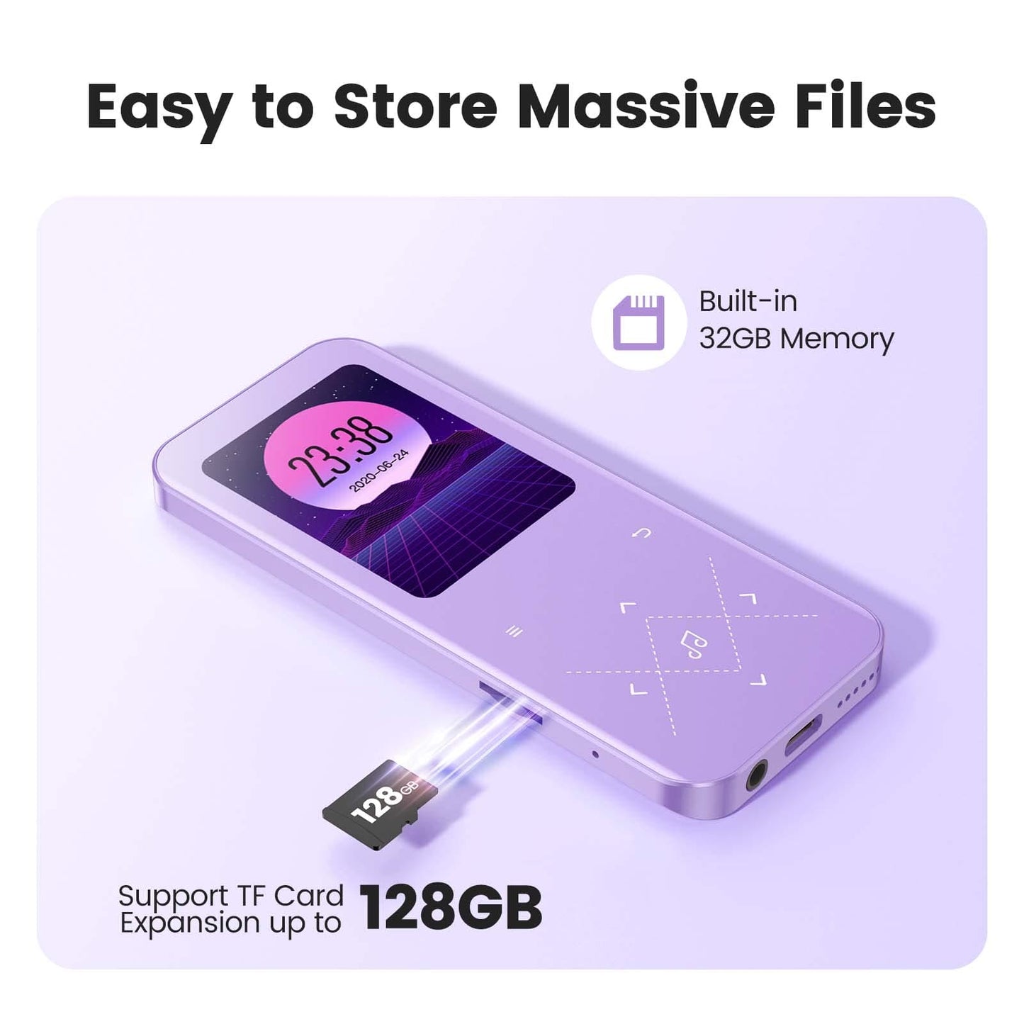 32GB MP3 Player with Bluetooth 5.3, AGPTEK A09X 2.4" Screen Portable Music Player with Speaker Lossless Sound with FM Radio, Voice Recorder, Supports up to 128GB, Purple