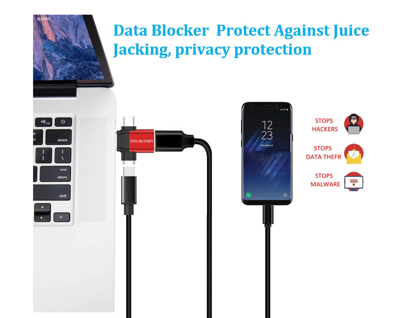 BUISAMG Data Blocker, Protection from Illegal Downloading, Hacking Proof 100% Guaranteed, Data Blocker Charger Cable, for Any USB C Device Charging, Data Blocker Cable 3ft. (White 2-Pack)