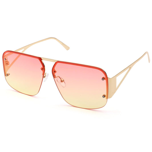 Pro Acme Pilot Sunglasses Women Men Trendy Rimless Frame Retro Square Shades Large Metal Sun Glasses(Gradient Pink Yellow)