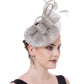 Sinamay Flower Feather Headband Fascinator Wedding Headwear Ladies Race Royal Ascot Pillbox Wedding Cocktail Tea Party Derby Hat for Women(A16-Grey)