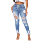 Womens Sexy Ripped Holes Fashion Distressed Skinny Denim Pants High Waisted Jeans (16, Light Blue 2)