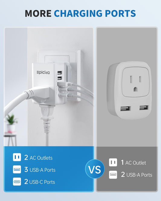 US to UK Plug Adapter, Type G Travel Adapter with 2 US Outlets, 3 USB-A & 2 USB-C Ports, Swappable International Power Adapter for Ireland England Singapore Hong Kong Scotland Dubai Qatar (X232G)