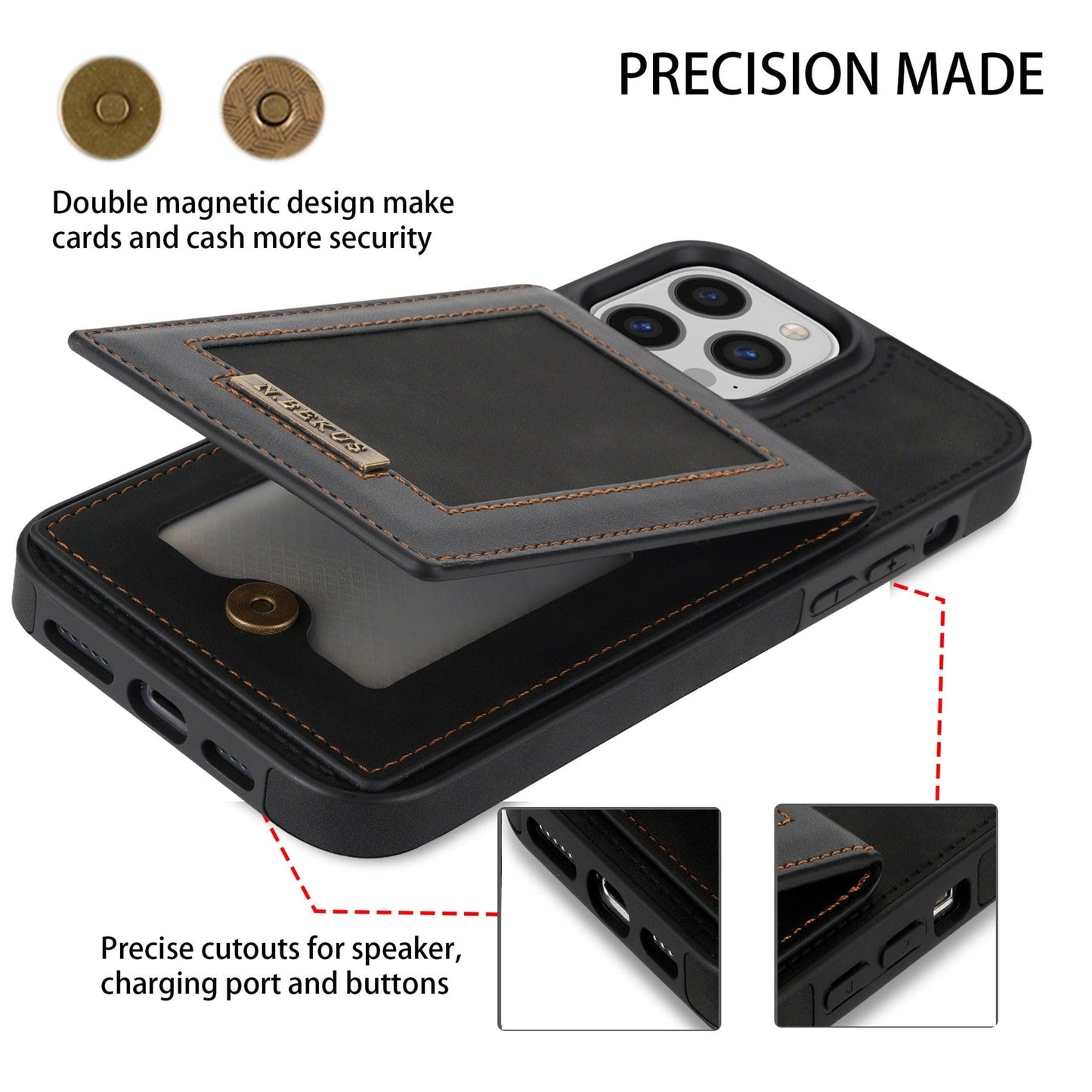 For iPhone 14ProMax Card Holder Phone Leather Case Samsung S23Ultra Photo Frame Magnetic Buckle Protective Case