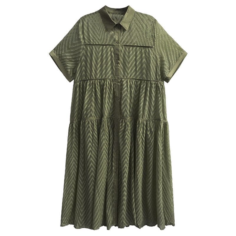 Lace Gauze Shirt Dress Loose Fashion Casual Women Short Sleeve Dress Summer New Temperament Turn-down Collar Dress