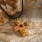 18K gold exquisite dazzling cross inlaid with zircon with hammer pattern design light luxury style necklace