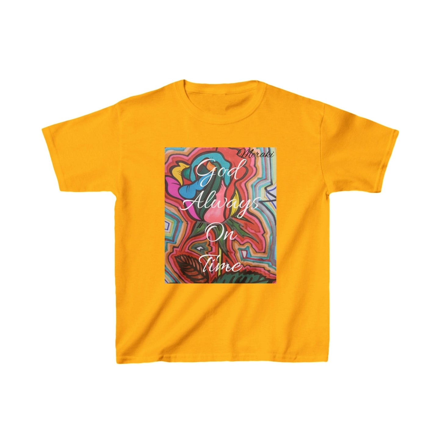 Meraki Rose  god always on time Kids Heavy Cotton™ T-shirt