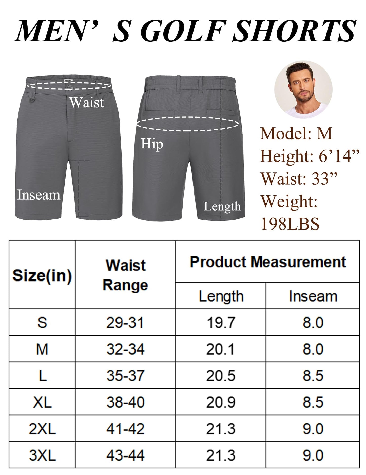 COOFANDY Mens Golf Shorts 8 inch Lightweight Hiking Travel Summer Shorts Quick Dry Casual Work Dress Shorts Dark Grey