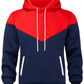 comefohome Mens Hoodies UK Pullover Color Block Sweatshirts Long Sleeve Fleece Hoody Drawstring Casual Designer Tops with Pockets Red Navy L